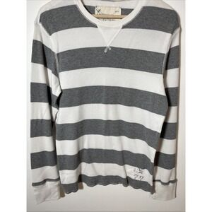 American Eagle Outfitters Shirt Mens L Vintage Fit White Gray Stripe Long Sleeve